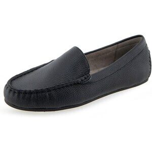 Aerosoles Womens Black Black Leather Closed Rounded Toe Over Drive Flats Loafer
